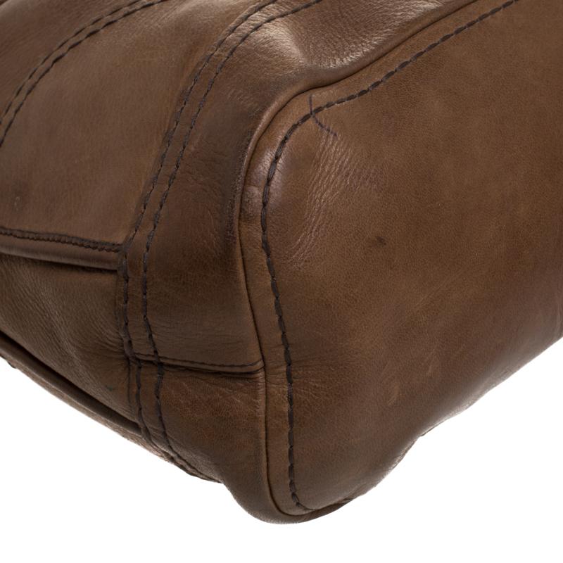 Prada Dark Brown Soft Leather Pushlock Hobo 3