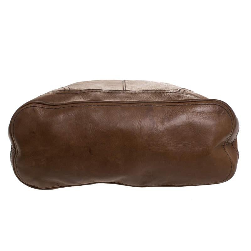Prada Dark Brown Soft Leather Pushlock Hobo For Sale 2