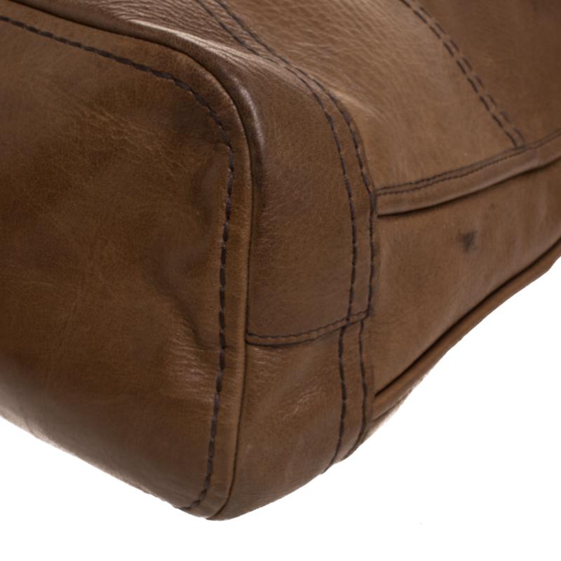 Prada Dark Brown Soft Leather Pushlock Hobo 2