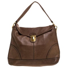 Prada Dark Brown Soft Leather Pushlock Hobo