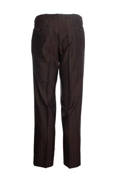 Prada, Pantaloni in lana a righe marrone scuro