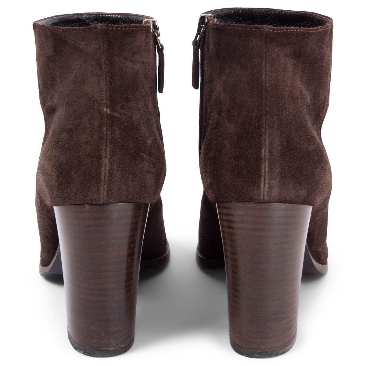 PRADA dark brown suede BLOCK HEEL Ankle Boots Shoes 39.5 In Excellent Condition For Sale In Zürich, CH