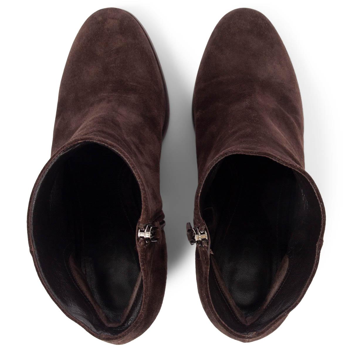 Women's PRADA dark brown suede BLOCK HEEL Ankle Boots Shoes 39.5 For Sale