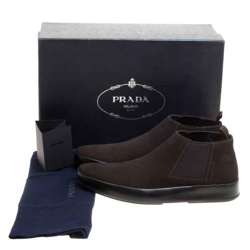 Prada Dark Brown Suede Chelsea Boots Size 40.5 2