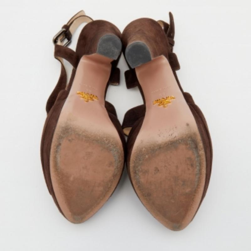 Black Prada Dark Brown Suede Platform Ankle Strap Sandals Size 39 For Sale