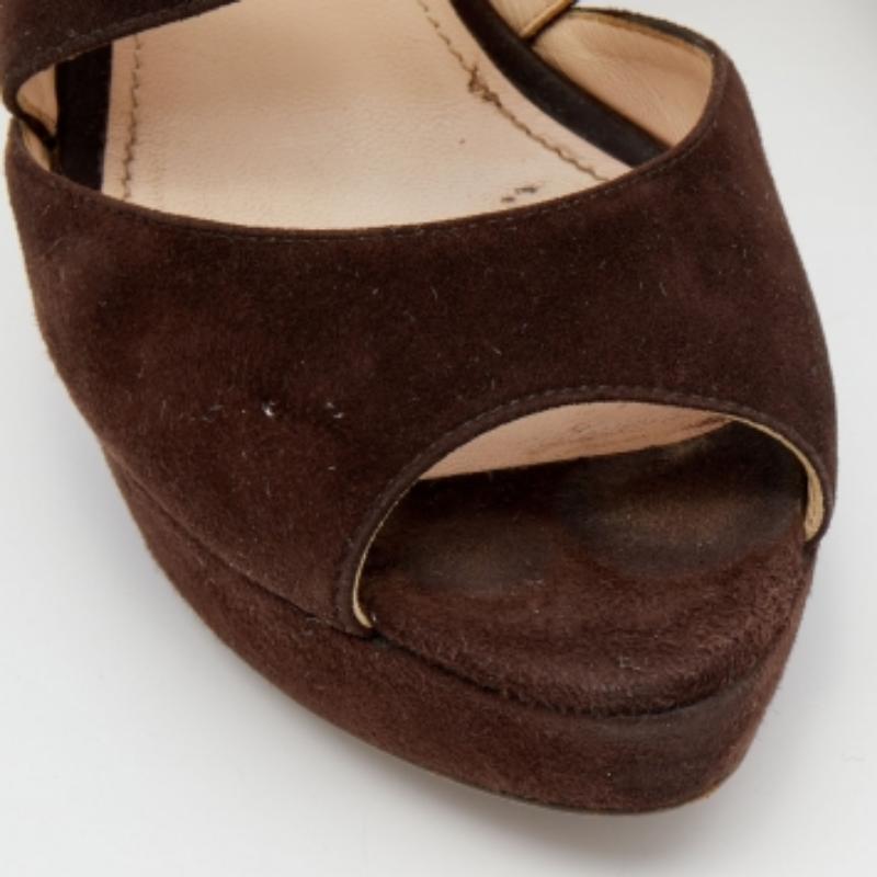 Women's Prada Dark Brown Suede Platform Ankle Strap Sandals Size 39 For Sale