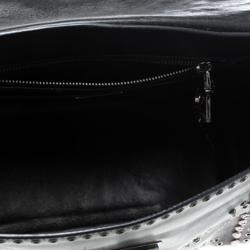 Women's Prada Dark Brown Vintage Leather Eyelet Crystal Embellished Top Handle Bag