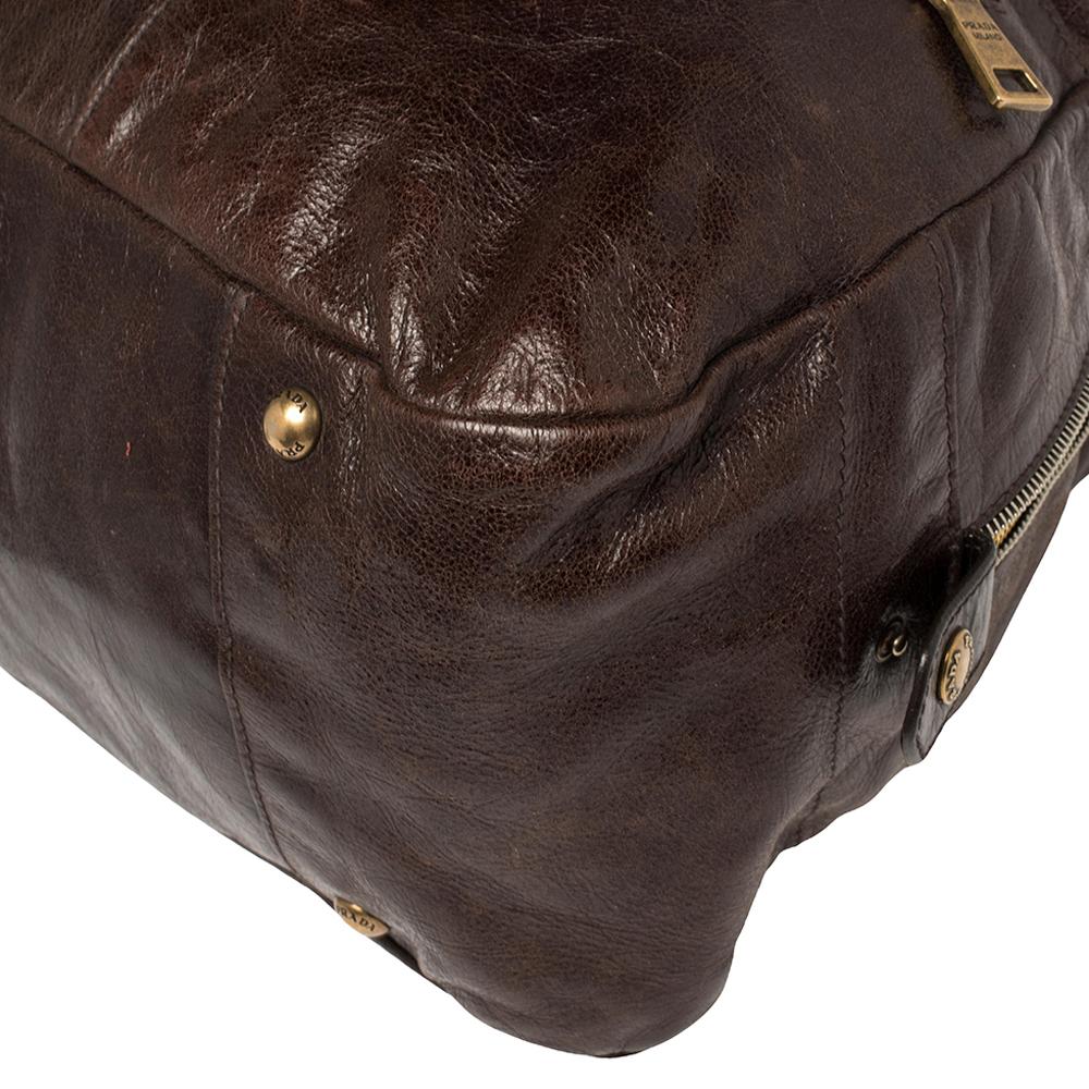  Prada Dark Brown Vitello Shine Leather Bowler Bag 1