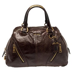 Prada Dark Brown Vitello Shine Leather Bowler Bag