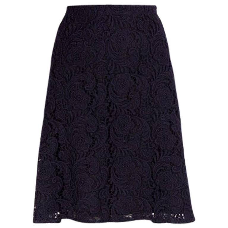 PRADA dark brown wool FLORAL LACE A-Line Skirt 44 L For Sale