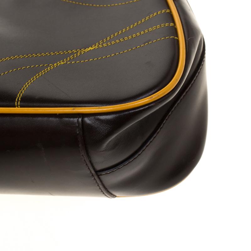 Prada Dark Brown/Yellow Leather Shoulder Bag 1