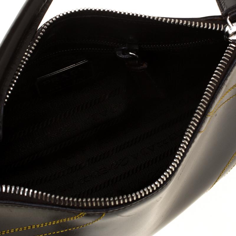Prada Dark Brown/Yellow Leather Shoulder Bag 3