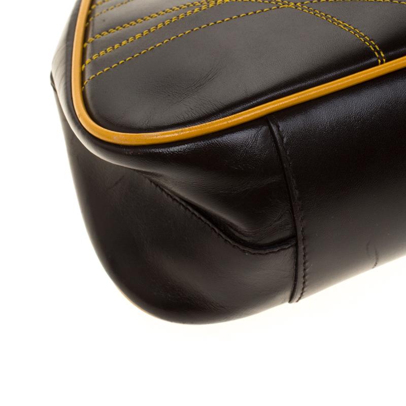 Prada Dark Brown/Yellow Leather Shoulder Bag 4