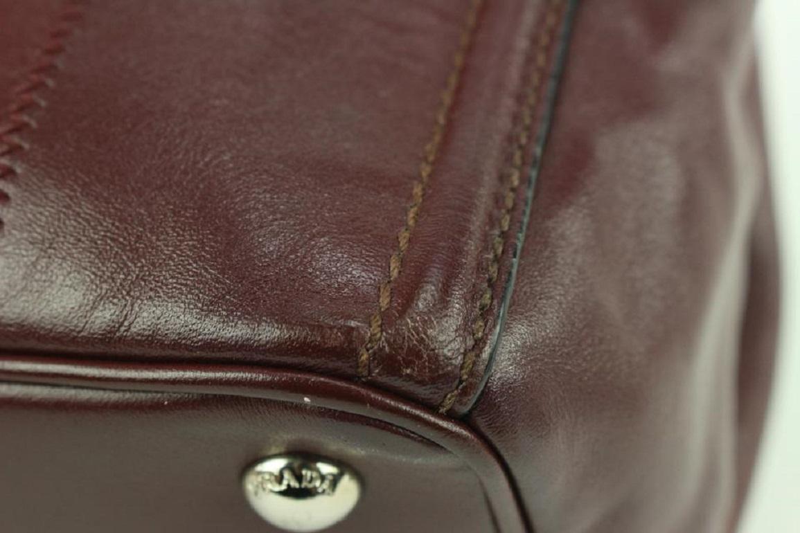 Prada Dark Burgundy Bordeaux Leather Canapa 2way Tote Bag 143pr729 For Sale 3