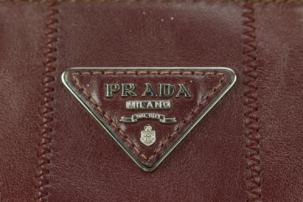 Brown Prada Dark Burgundy Bordeaux Leather Canapa 2way Tote Bag 143pr729 For Sale
