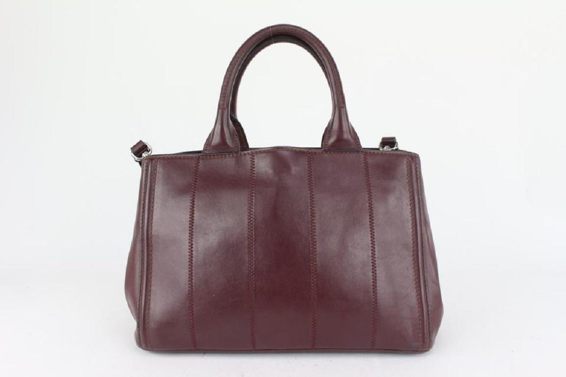 Prada Dark Burgundy Bordeaux Leather Canapa 2way Tote Bag 143pr729 For Sale 2