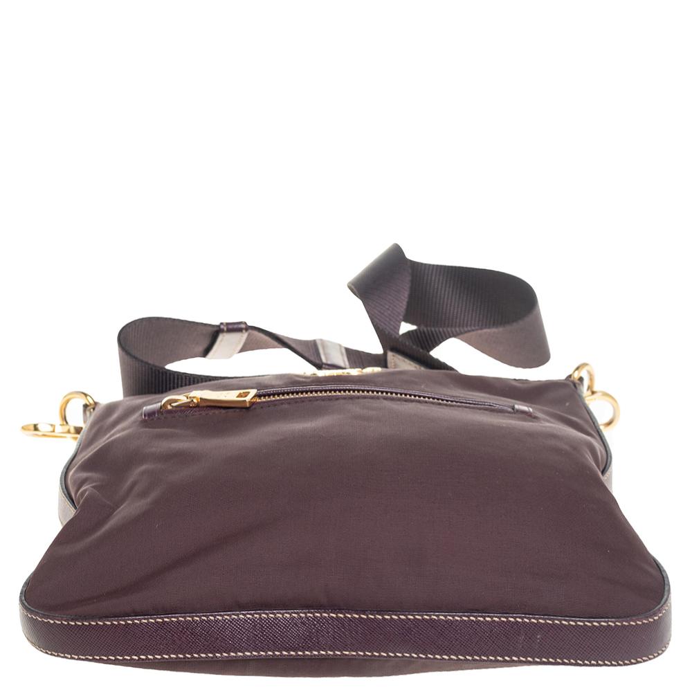 Women's Prada Dark Burgundy Nylon and Leather Zip Messenger Bag