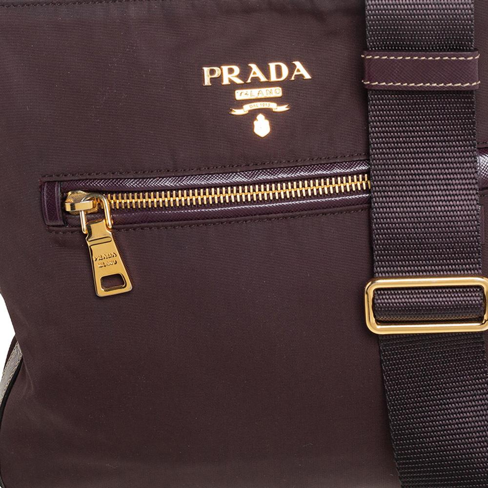 Prada Dark Burgundy Nylon and Leather Zip Messenger Bag 1