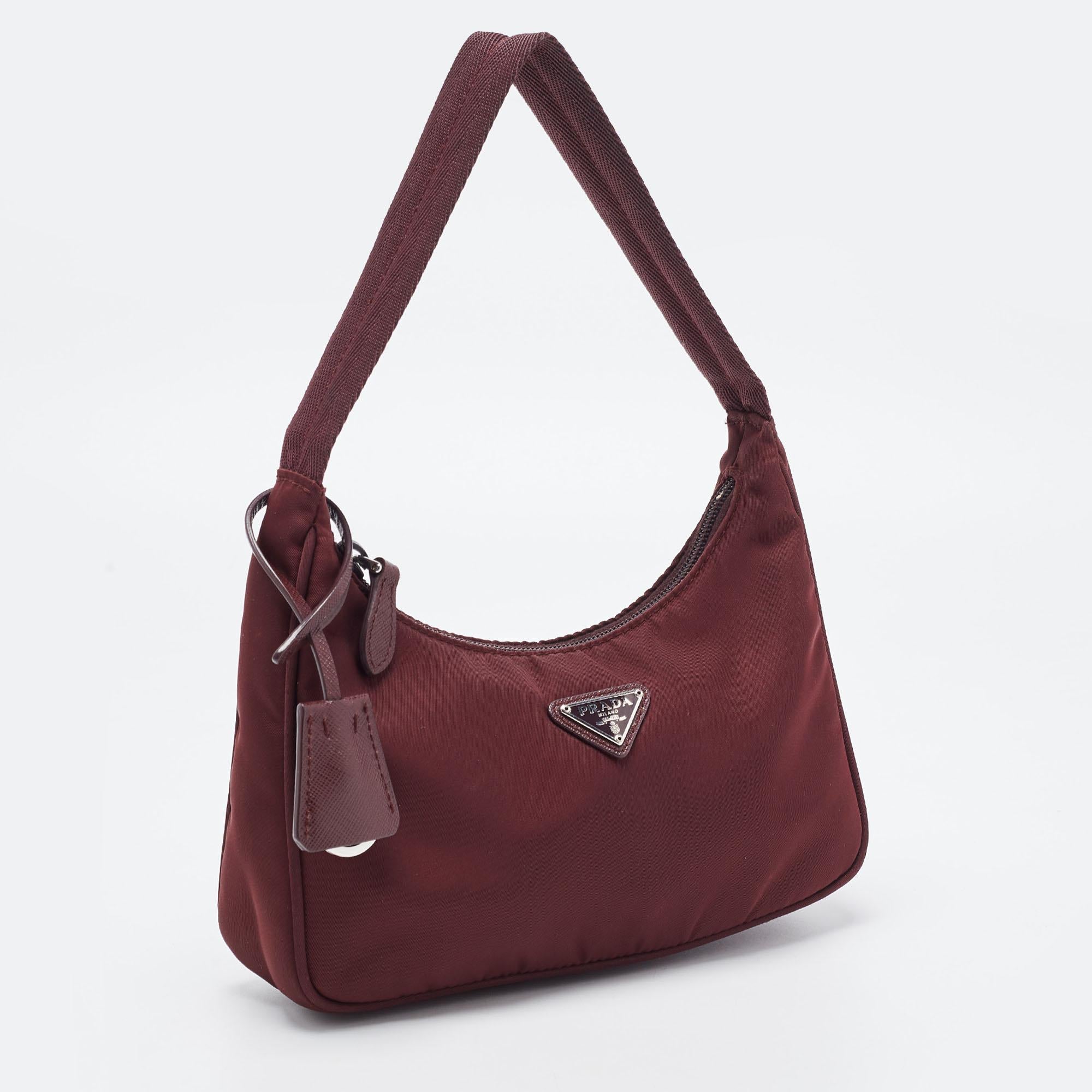 Women's Prada Dark Burgundy Nylon Re-Edition 2000 Baguette Bag