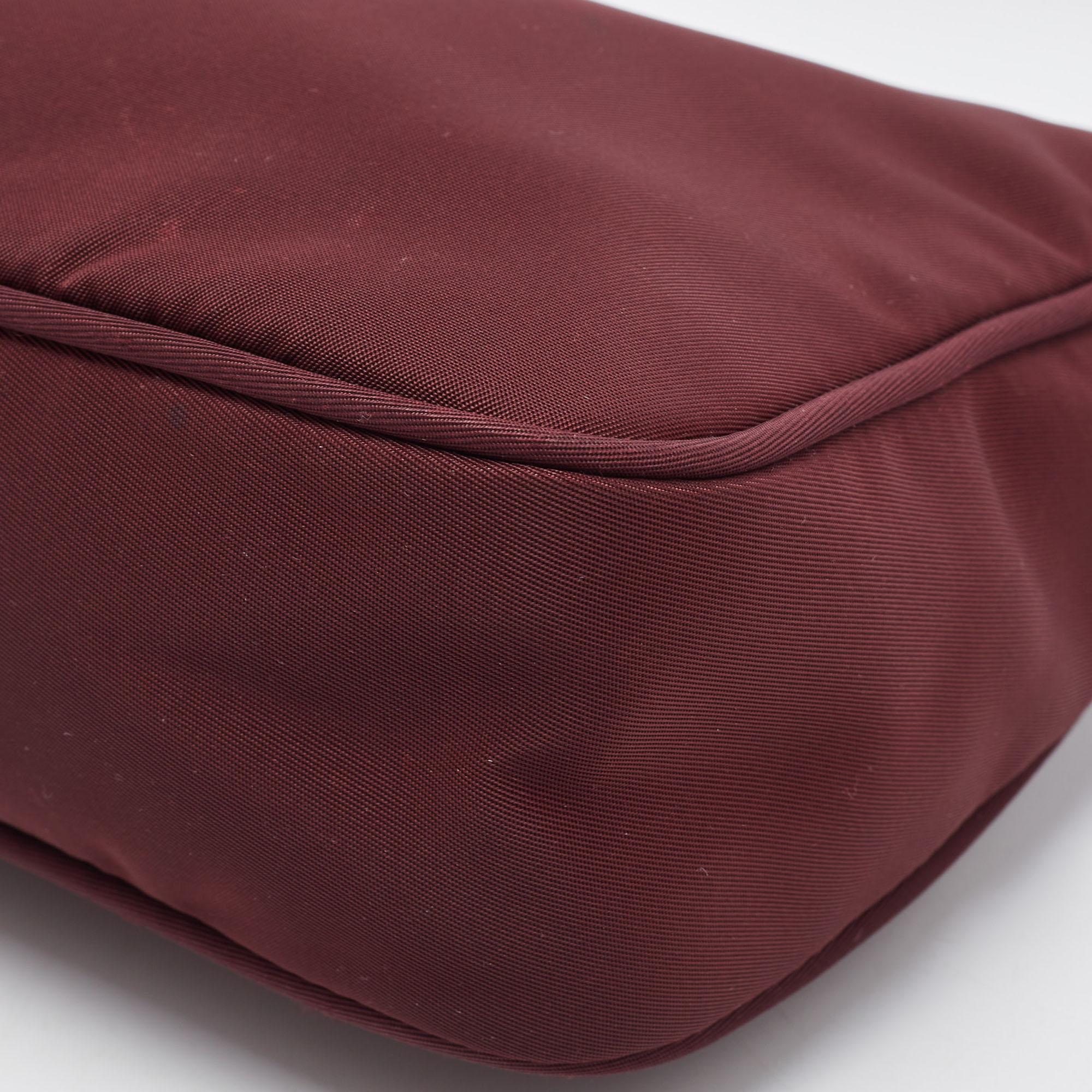 Prada Dark Burgundy Nylon Re-Edition 2000 Baguette Bag 4