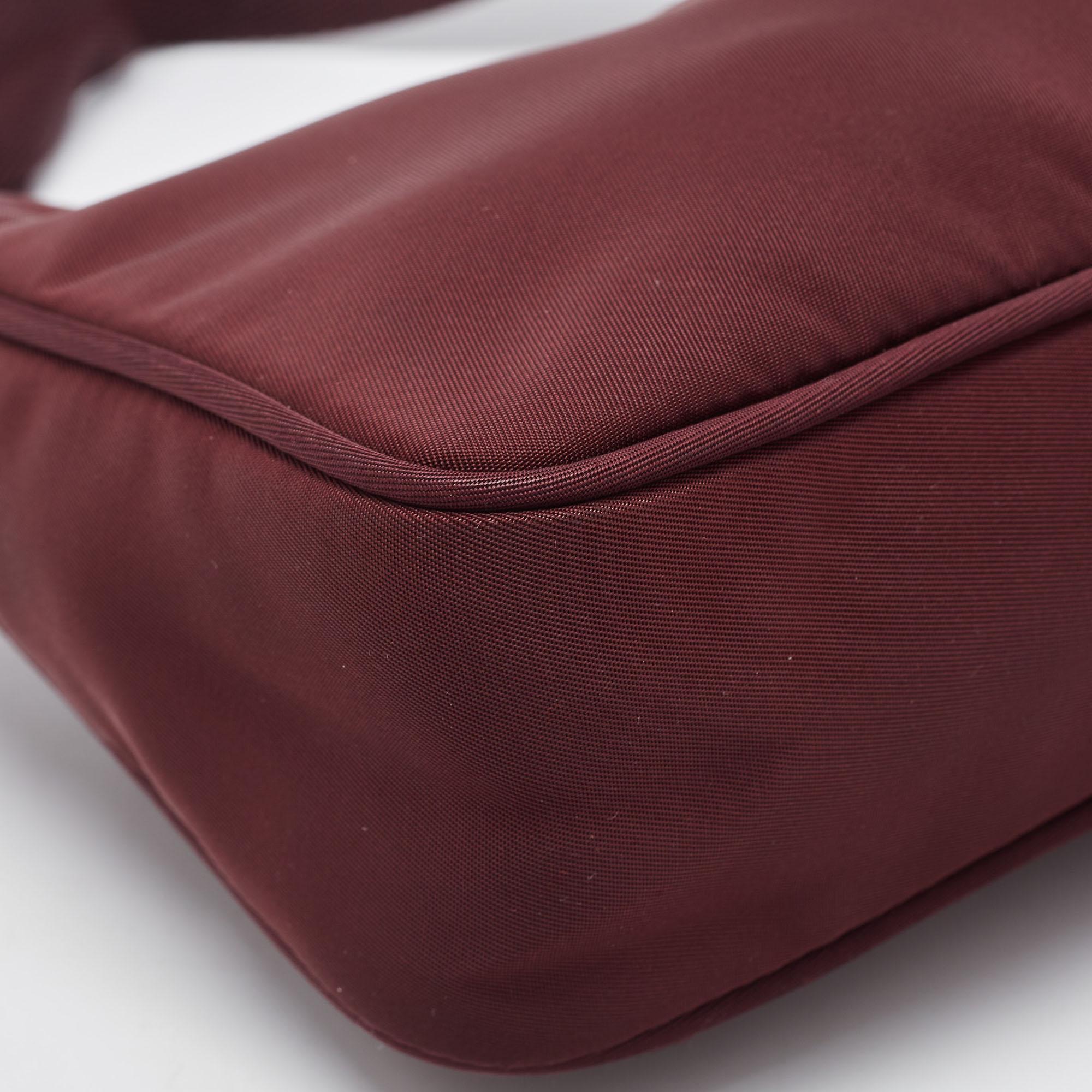 Prada Dark Burgundy Nylon Re-Edition 2000 Baguette Bag 5