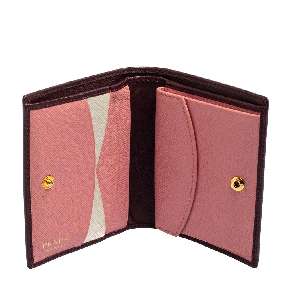 Prada Dark Burgundy Saffiano Lux Leather Bifold Card Case 6