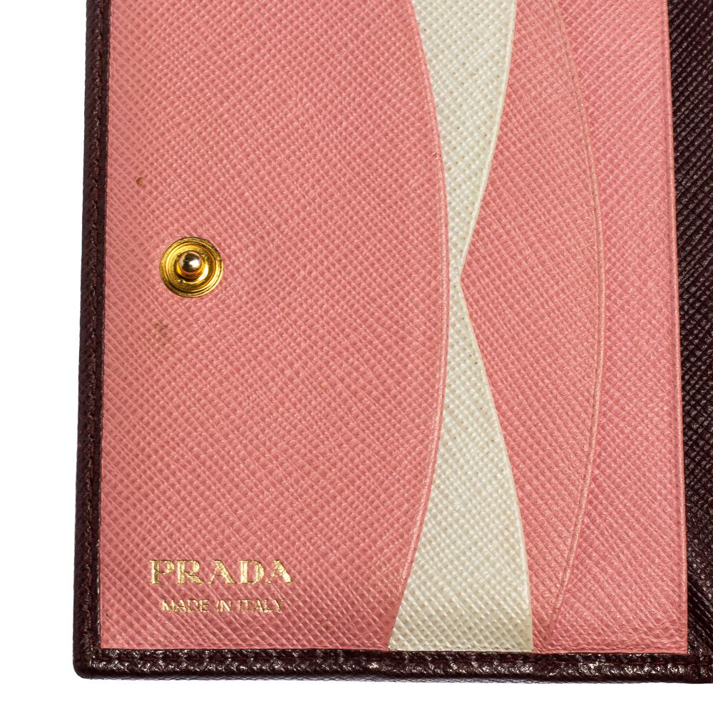 Women's Prada Dark Burgundy Saffiano Lux Leather Bifold Card Case