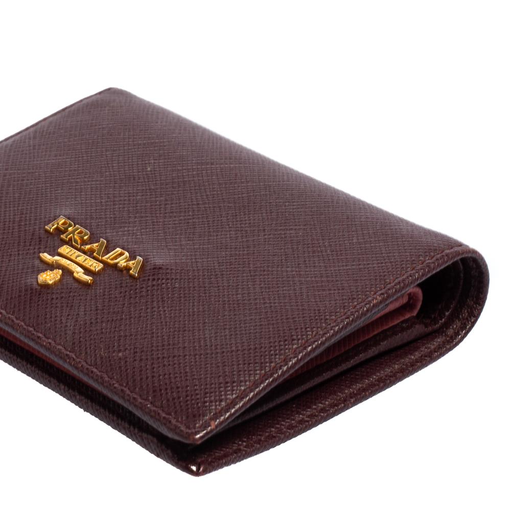 Prada Dark Burgundy Saffiano Lux Leather Bifold Card Case 2