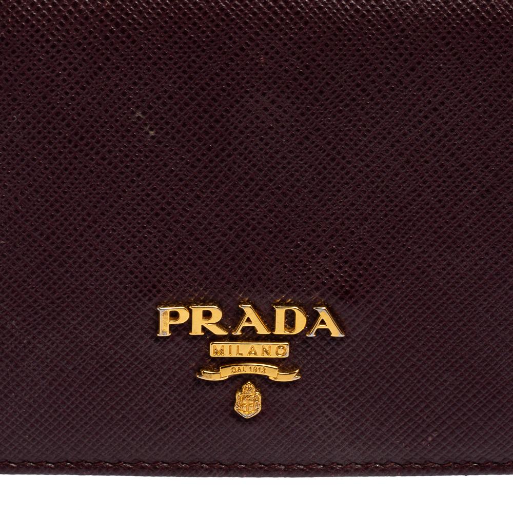 Prada Dark Burgundy Saffiano Lux Leather Bifold Card Case 4