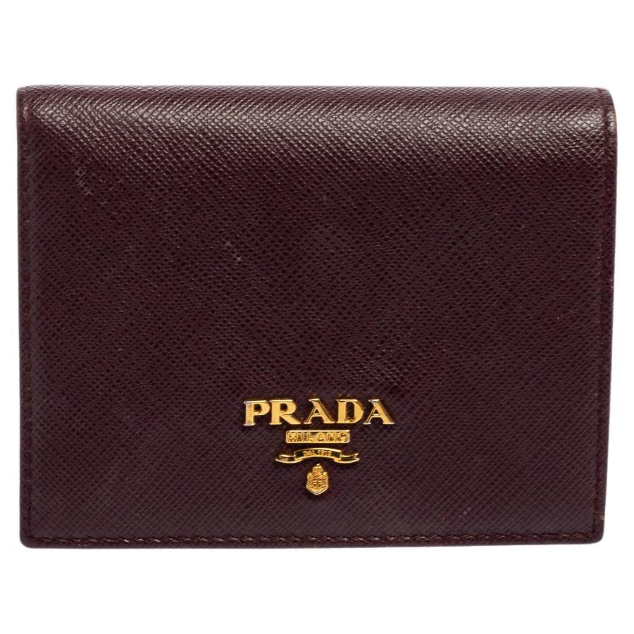 Prada Dark Burgundy Saffiano Lux Leather Bifold Card Case