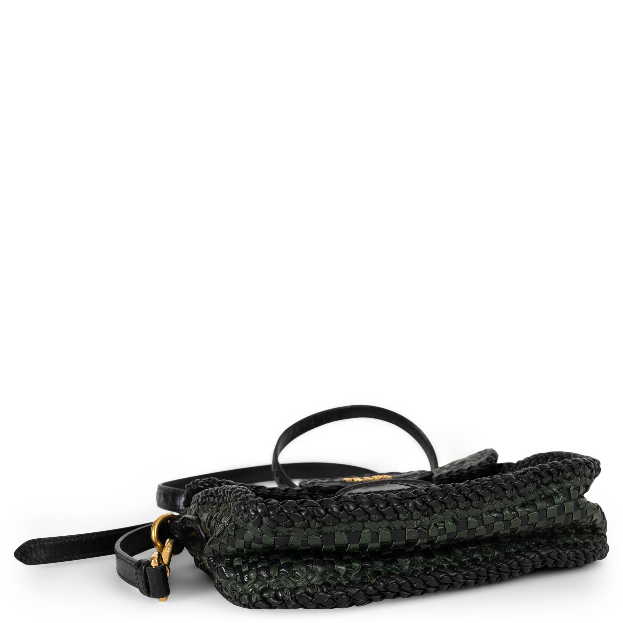 PRADA Borsa a tracolla MADRAS WOVEN in pelle verde scuro e nera In condizioni ottime in vendita a Zürich, CH