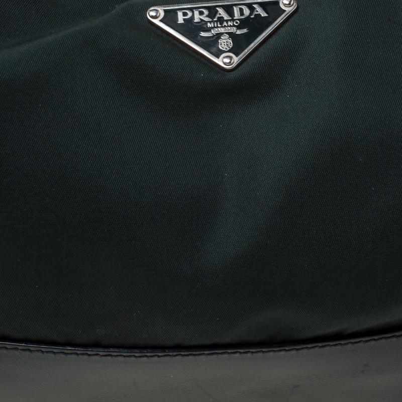 Prada Dark Green Nylon and Leather Shoulder Bag 2