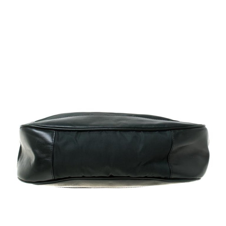 Prada Dark Green Nylon and Leather Shoulder Bag For Sale at 1stDibs