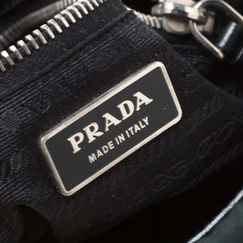 Black Prada Dark Green Nylon and Leather Shoulder Bag