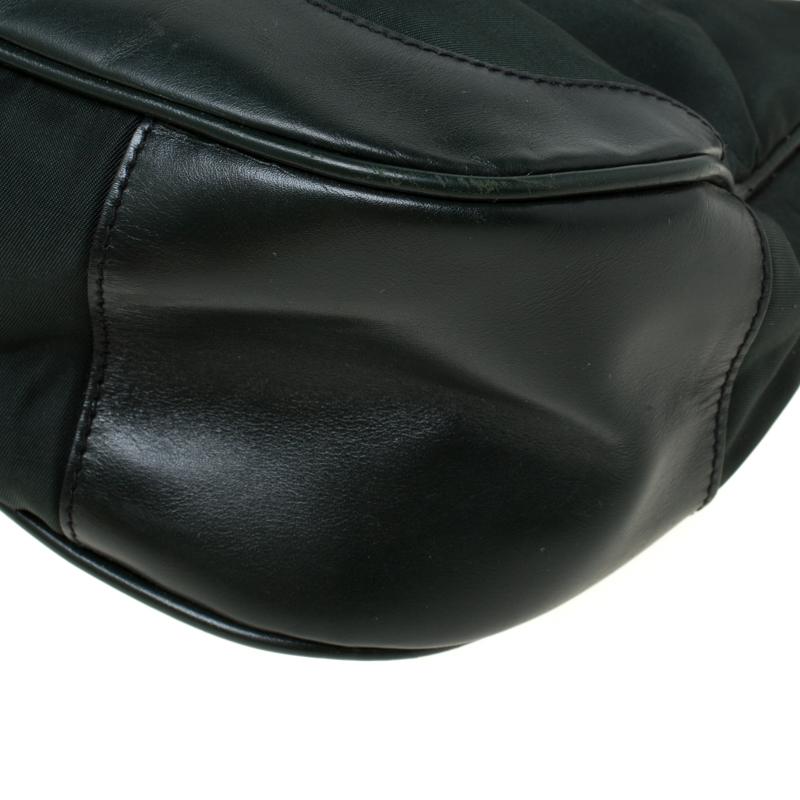 Women's Prada Dark Green Nylon and Leather Shoulder Bag