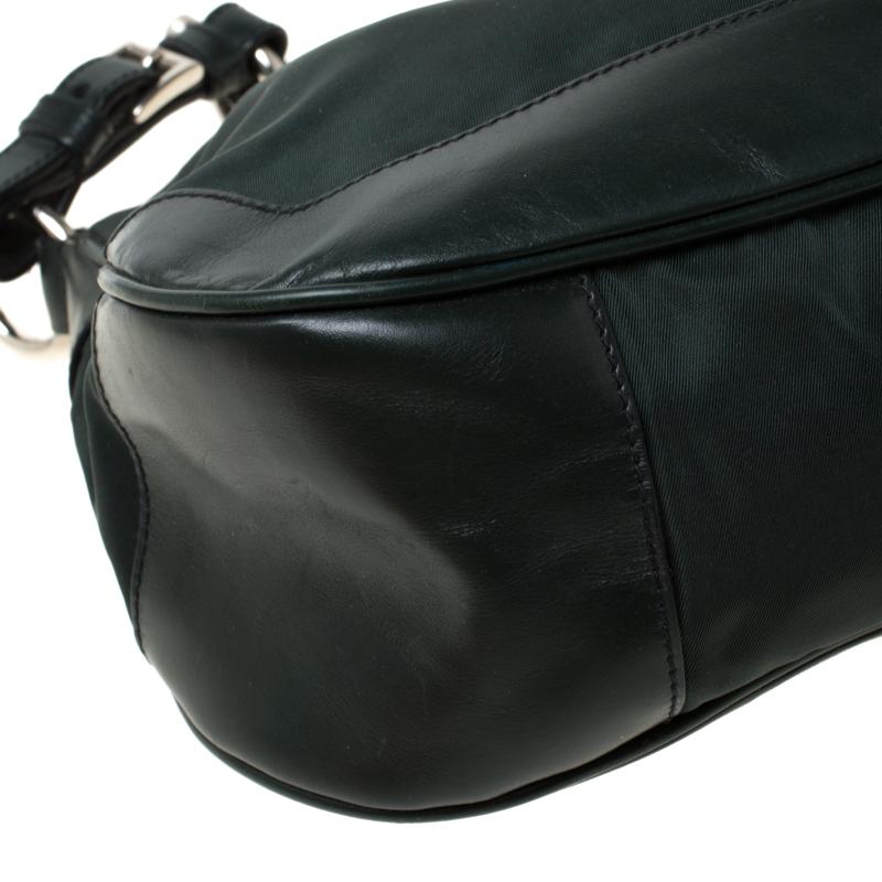 Prada Dark Green Nylon and Leather Shoulder Bag 1