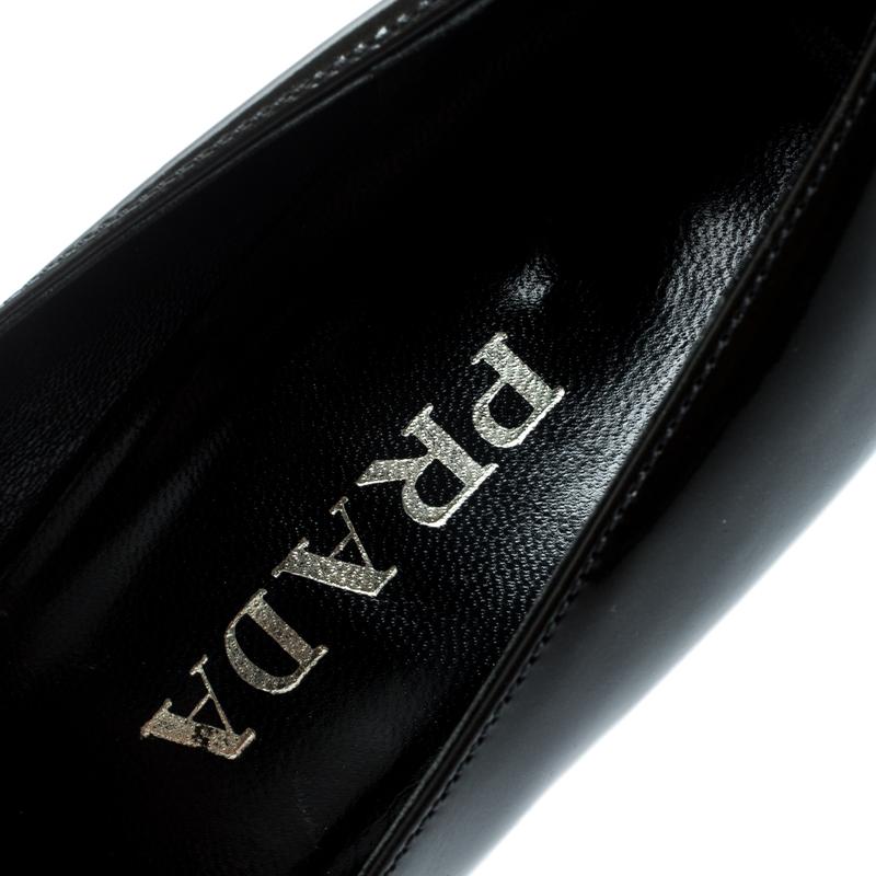 Prada Dark Green Patent Leather Buckle Detail Block Heel Pumps Size 36.5 2