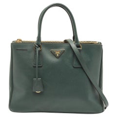 Prada Dark Green Saffiano Leather Medium Double Zip Tote