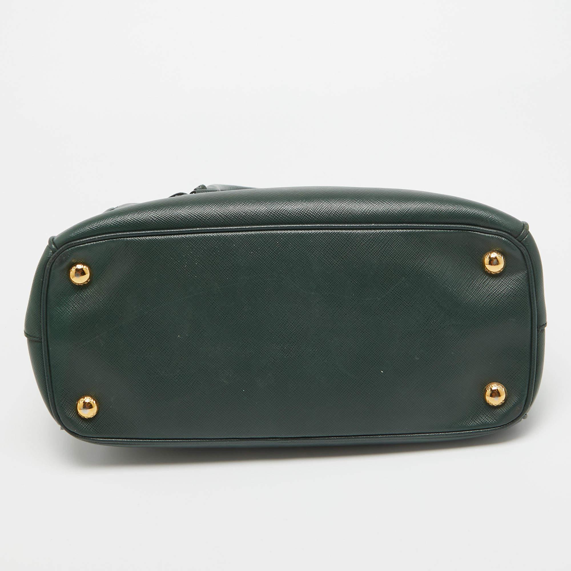 Prada Dark Green Saffiano Leather Small Double Zip Tote For Sale 11