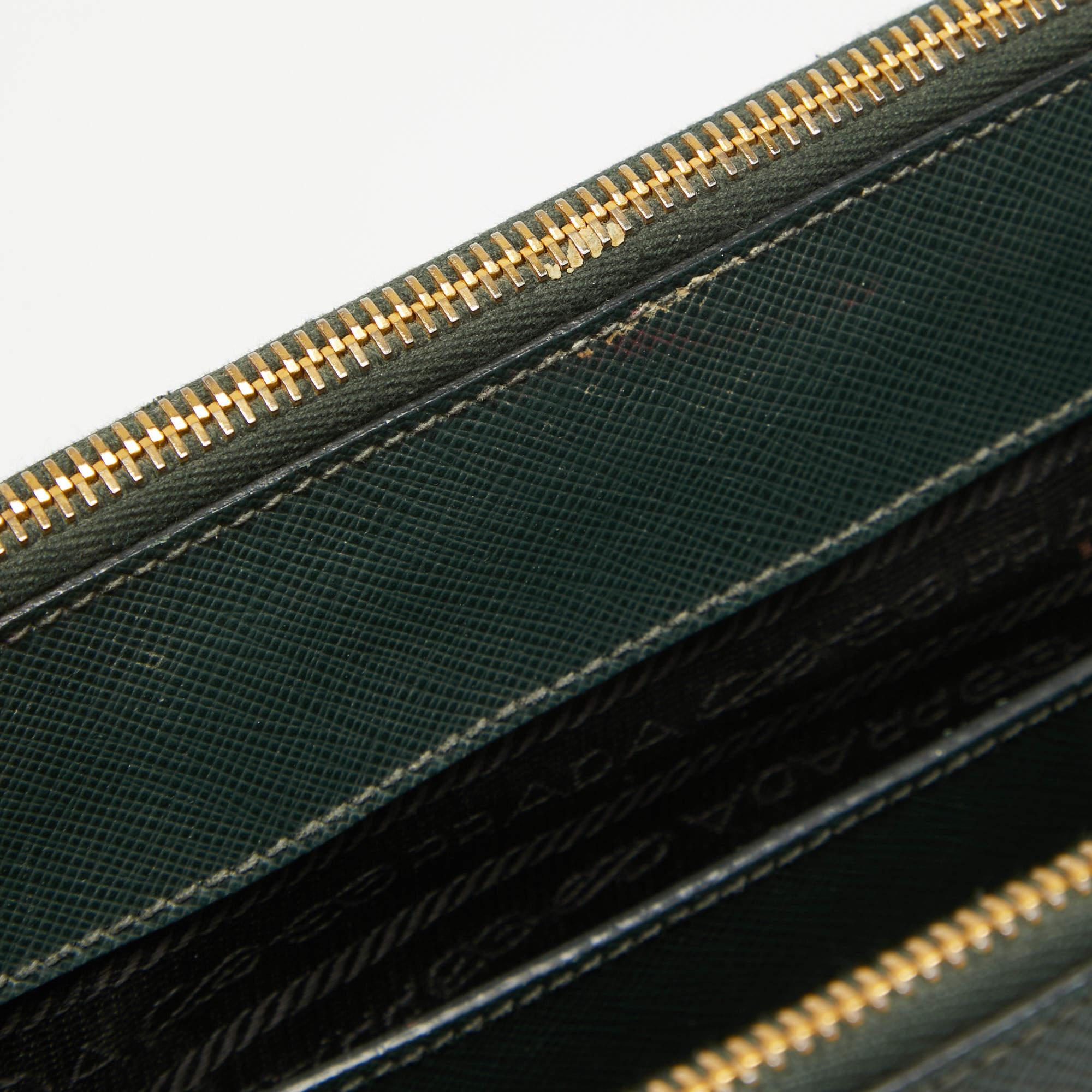 Prada Dark Green Saffiano Leather Small Double Zip Tote 2