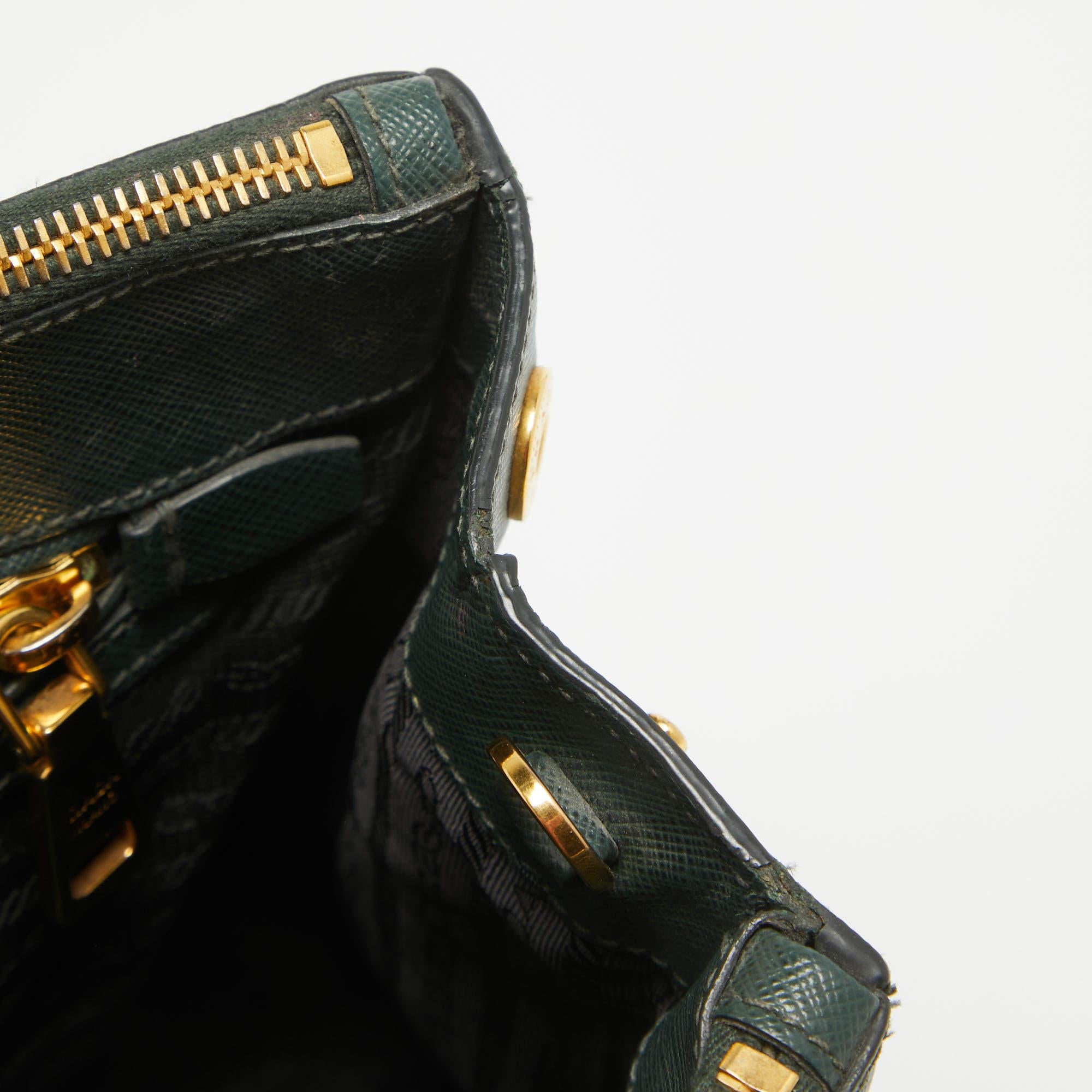 Prada Dark Green Saffiano Leather Small Double Zip Tote 3