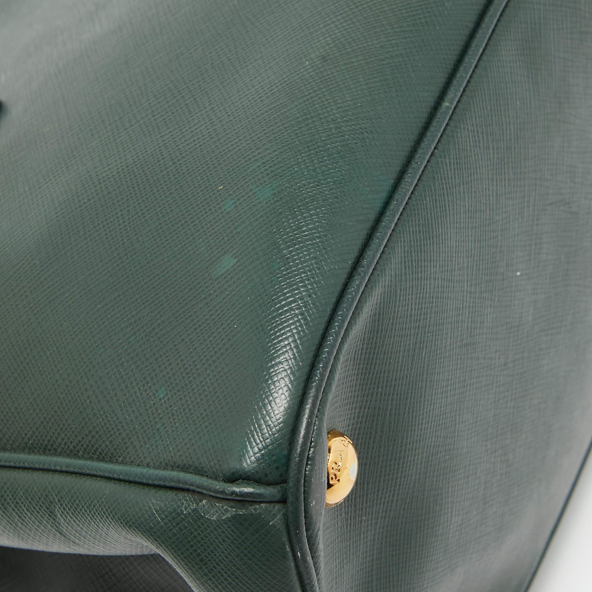 Prada Dark Green Saffiano Leather Small Double Zip Tote 5