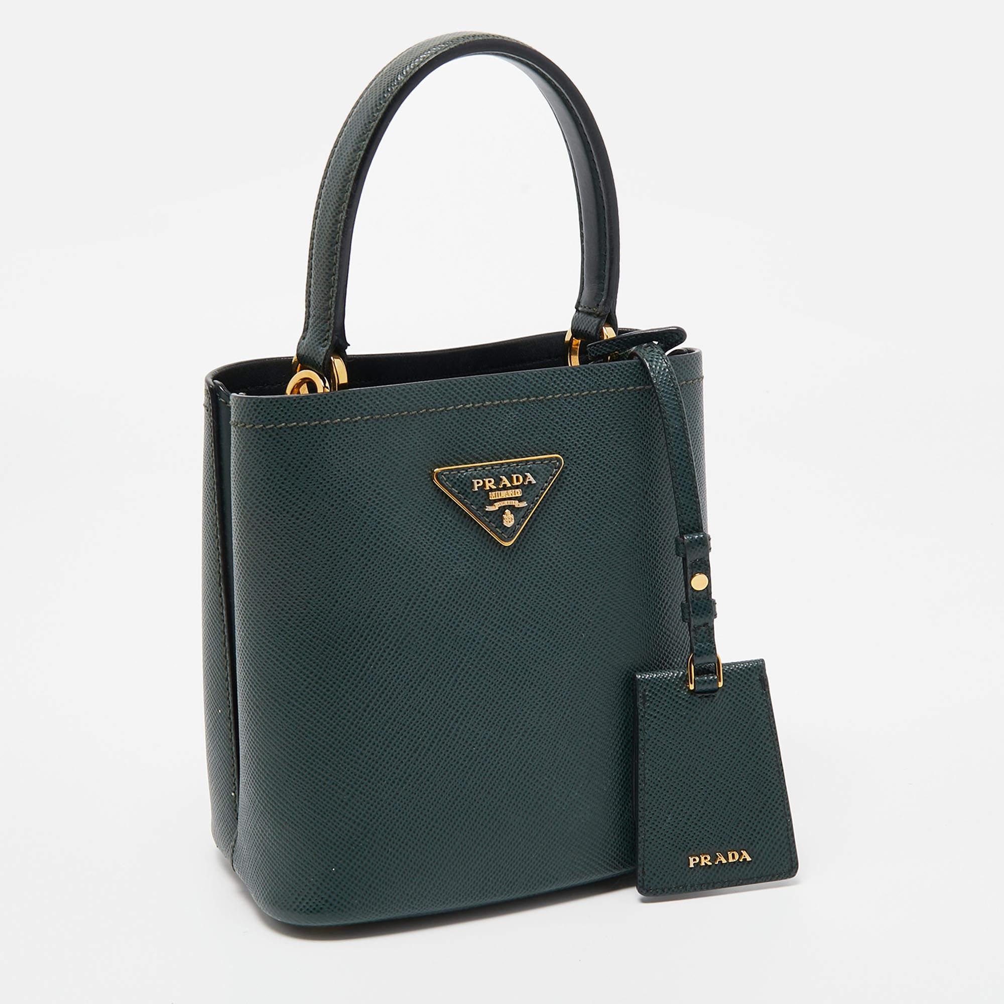 Women's Prada Dark Green Saffiano Leather Small Panier Bag