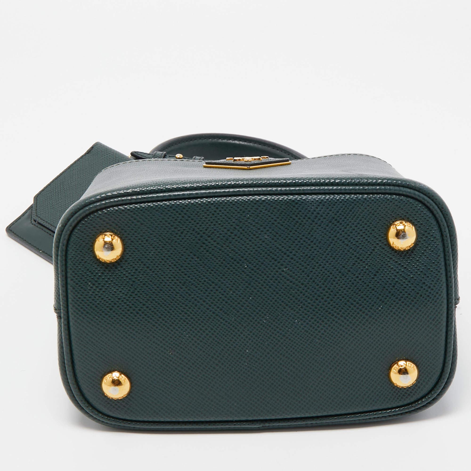 Prada Dark Green Saffiano Leather Small Panier Bag 1