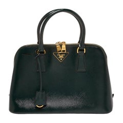 Prada Dark Green Saffiano Lux Patent Leather Medium Promenade Tote