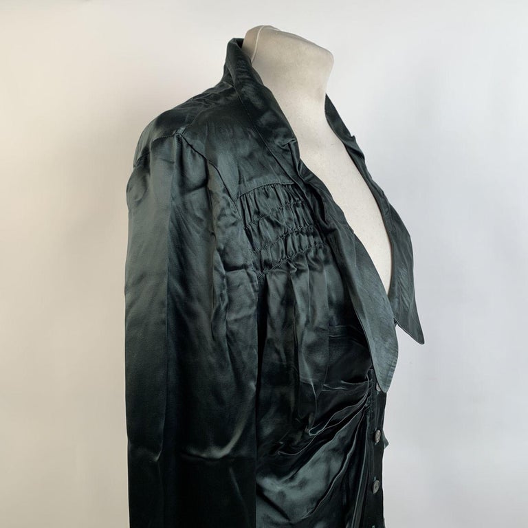 Prada Dark Green Satin Button Down Shirt Size 40 For Sale at 1stDibs
