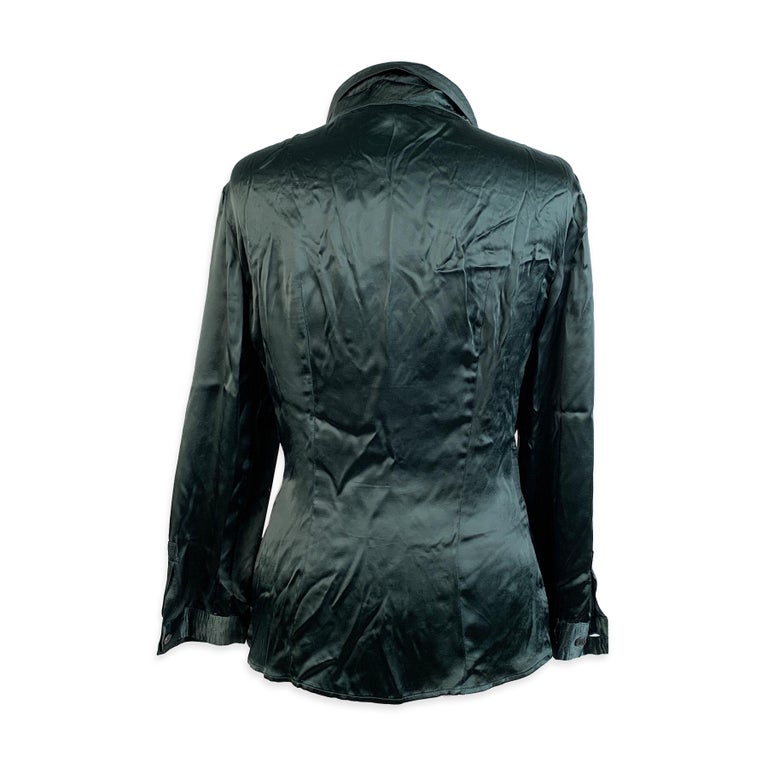 Prada Dark Green Satin Button Down Shirt Size 40 For Sale at 1stDibs