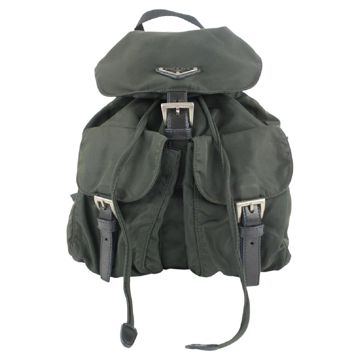 Prada Dark Green Tessuto Nylon Twin Pocket Backpack 885pr413 For Sale