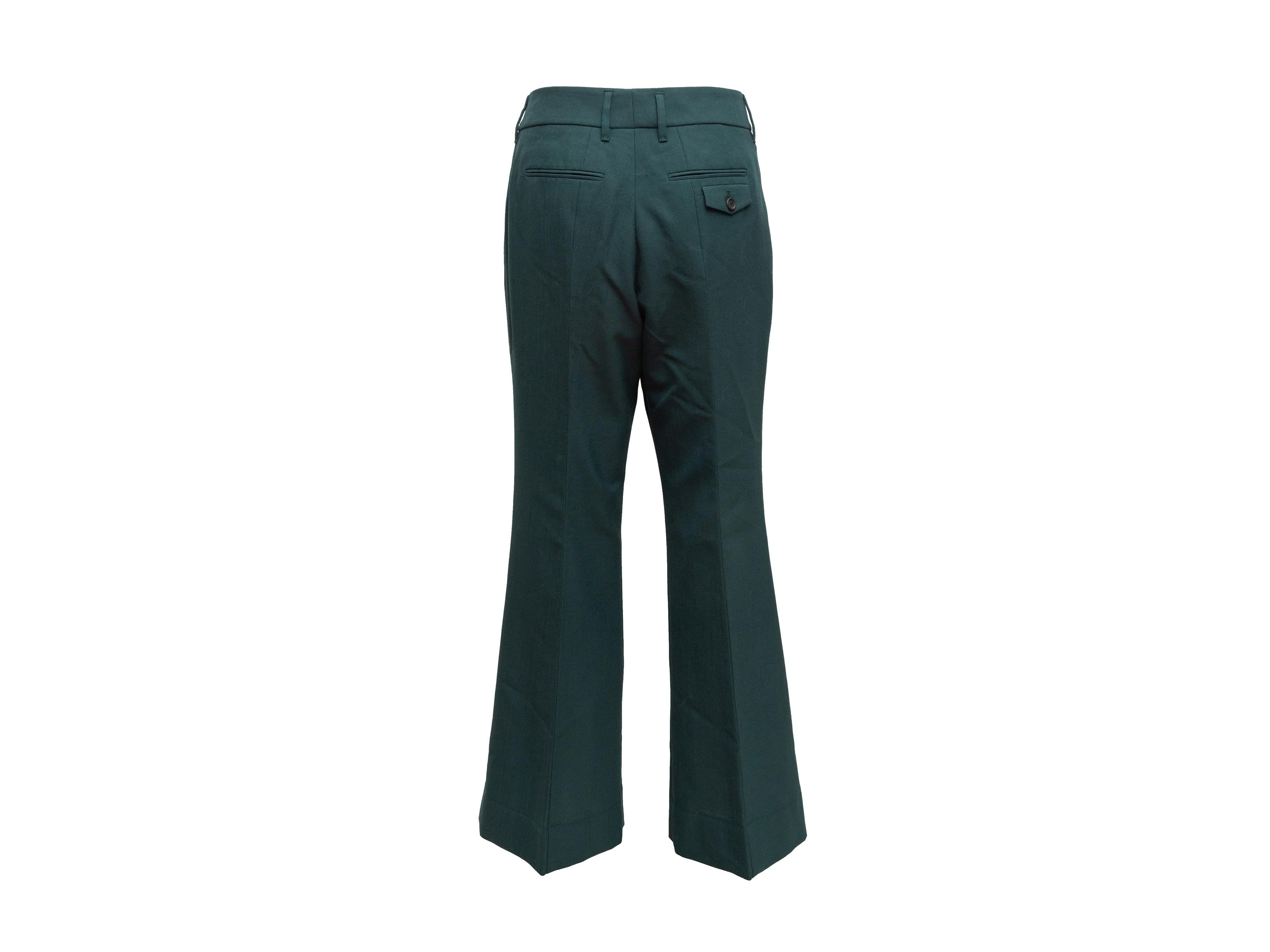 Prada Dark Green Virgin Wool Pleated Trousers In Good Condition In New York, NY