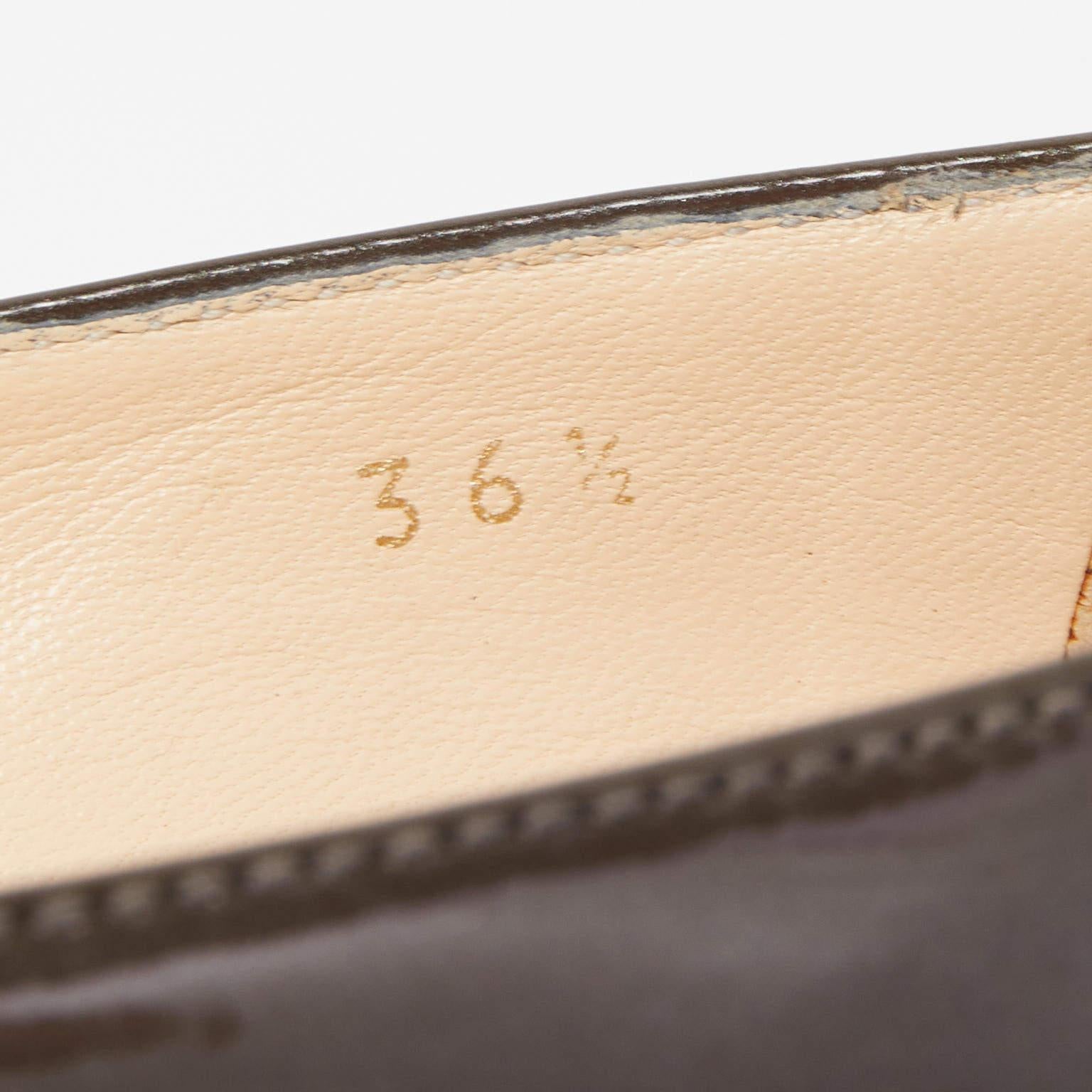 Prada Dark Grey Patent Leather Buckle Detail Block Heel Pumps Size 36.5 2